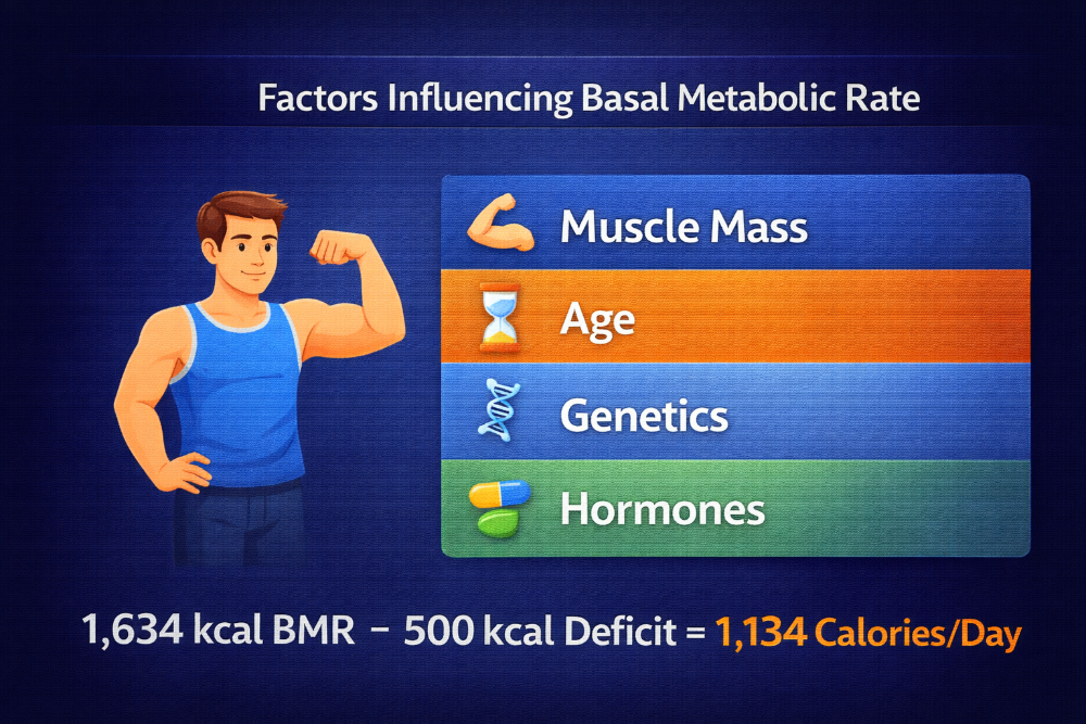 Factors influencing basal metabolic rate muscle age genetics hormones chart